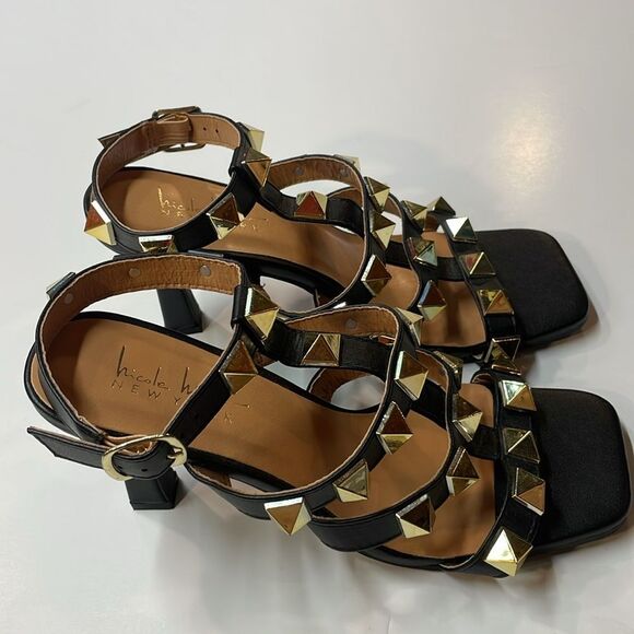 Nicole Miller New York Black Studded Strappy Block Heel Sandals Women’s Sz 8 - Picture 3 of 10